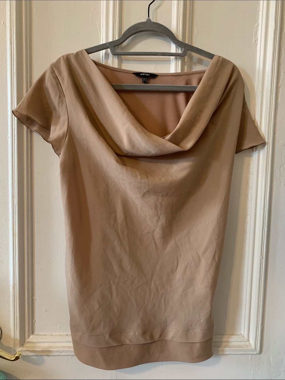 Taupe Draped Cowl Neck Short Sleeve Top